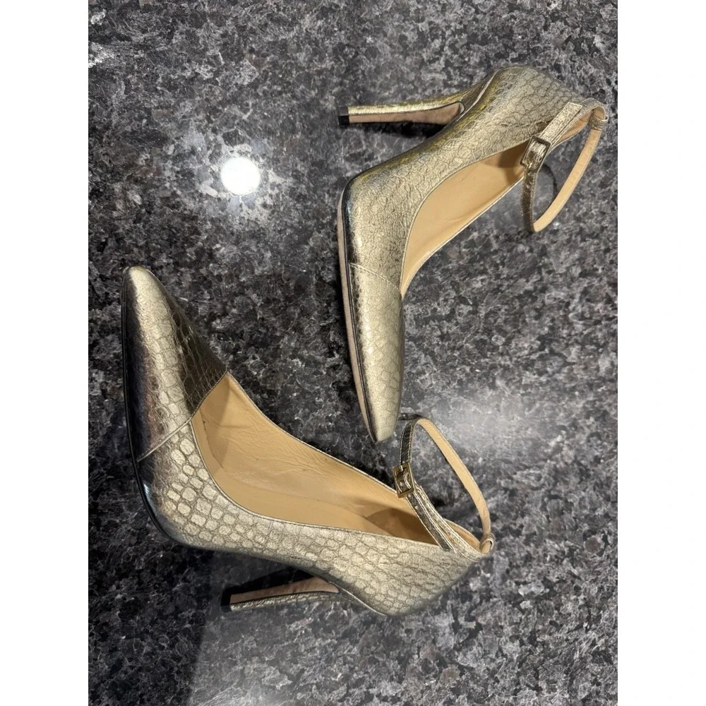Kate Spade Women‎ Size 6 Gold Snake skin Pattern Ankle Strap Pointed heels 3.5”